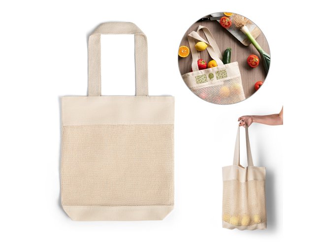 MUMBAI. Sacola 100% algod�o (180 g/m�) com malha 100% algod�o (100 g/m�)