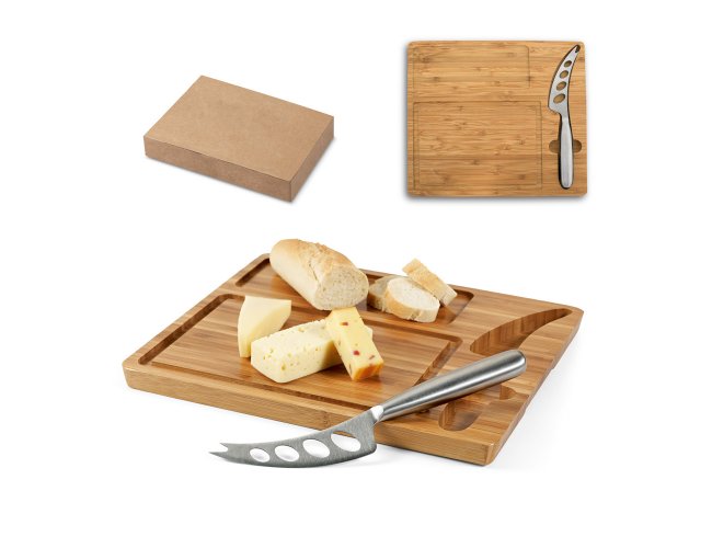 MALVIA. T�bua de queijos em bambu com faca inclusa