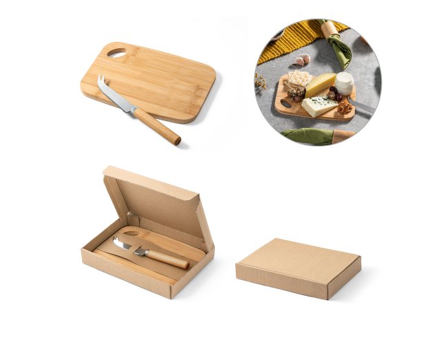 CAPPERO. Conjunto de t�bua de corte e pequena faca de queijo em bambu
